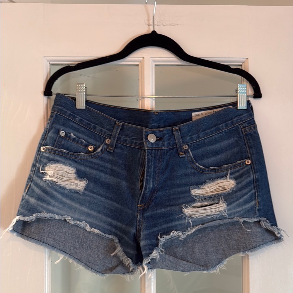 rag & bone Blue Distressed Jean Shorts
